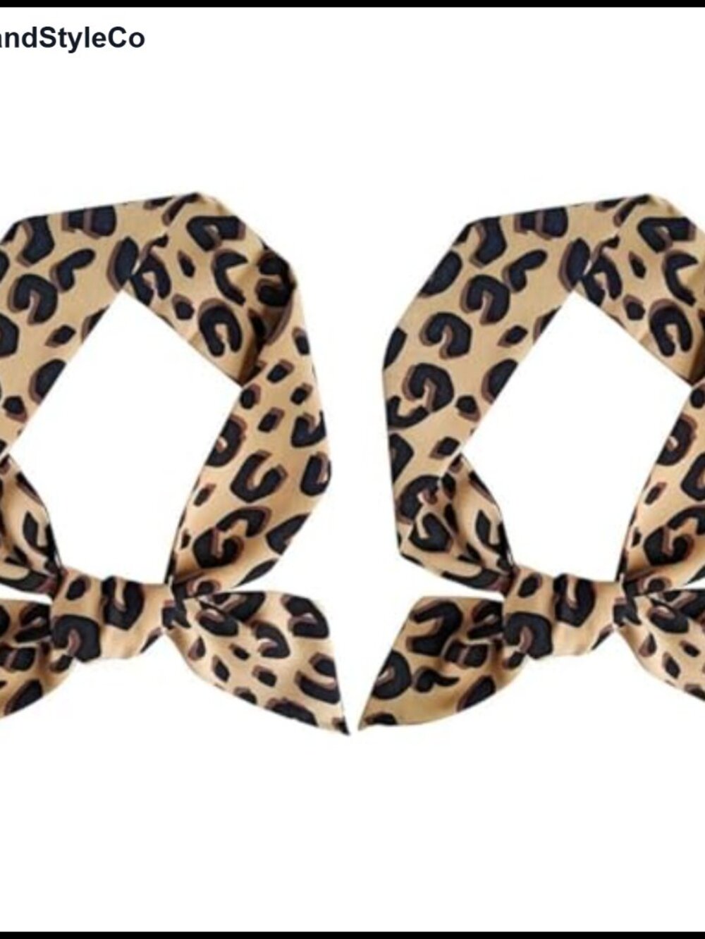 2Pcs Leopard Skinny Scarf Neck Tie Hairband Purse Decor Silk Feeling